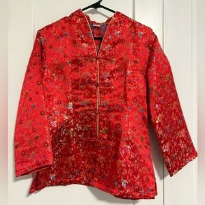 Vietnamese Chinese Floral Red‎ Traditional Top Size Large